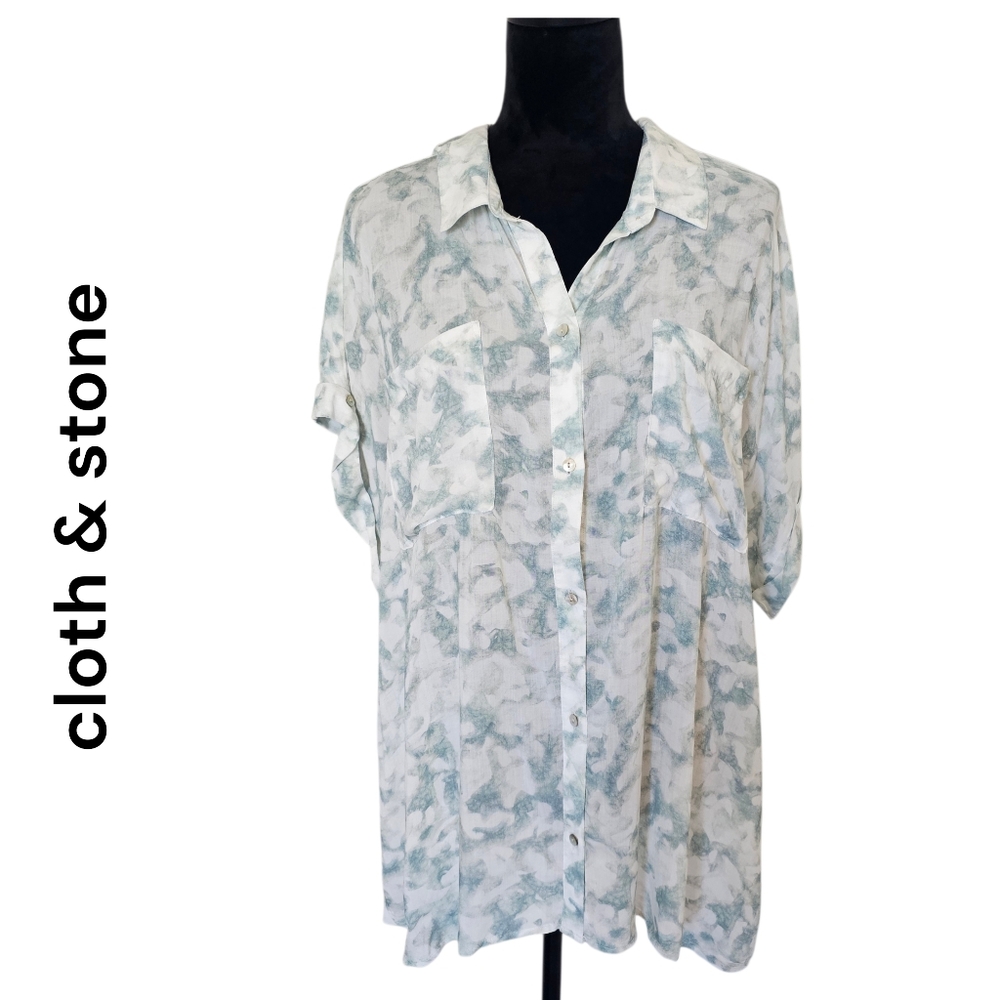 Cloth & Stone for Anthropologie.  White and Green Button-Up Shirt, 1X